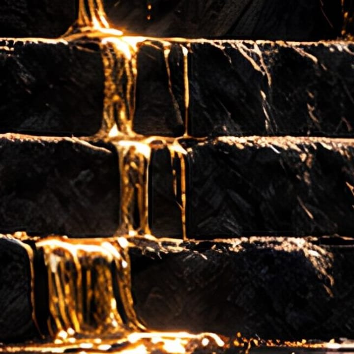 Molten gold running down the black stone steps