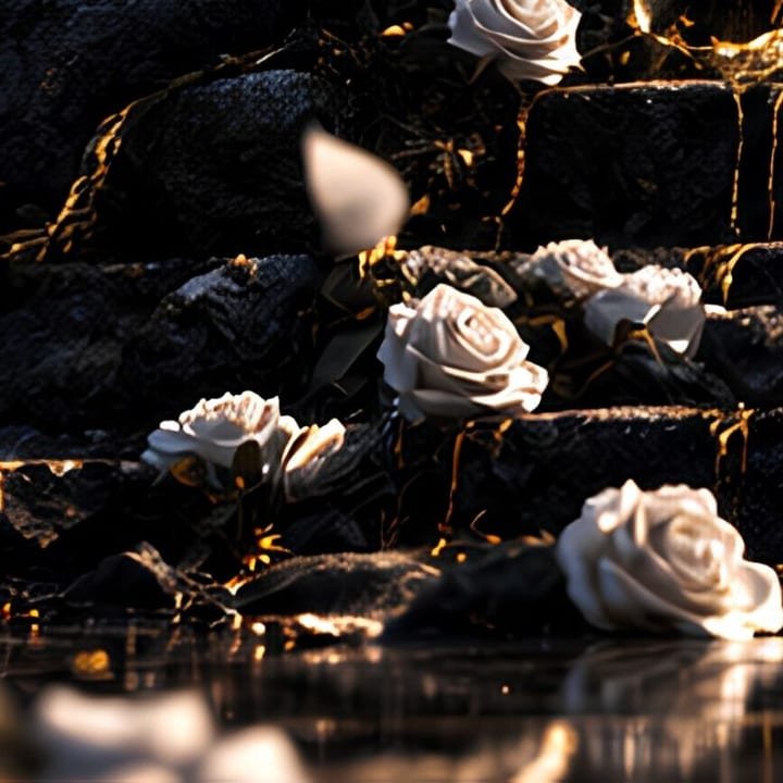 White roses on the dark stones