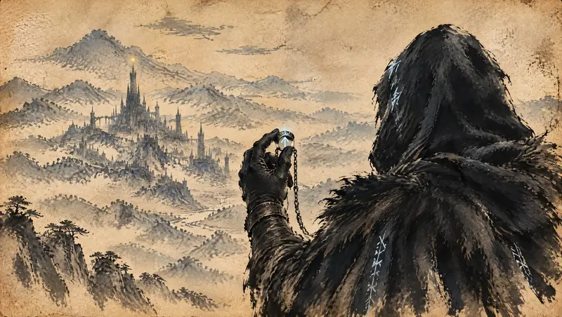 Nox Varek, clipe de The Last Oath, cena 5: o anel do juramento. Visto de costas, ele ergue um anel preso a uma corrente em direção à cidadela distante. No antigo Norte, os juramentos solenes eram feitos sobre um anel sagrado.