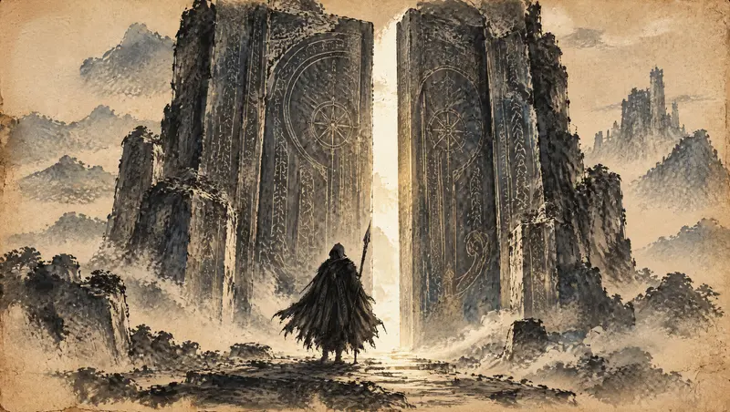 Nox Varek, clipe de The Last Oath, cena 20: as portas se abrem. As grandes portas do salão do trono se abrem em uma lâmina de luz.