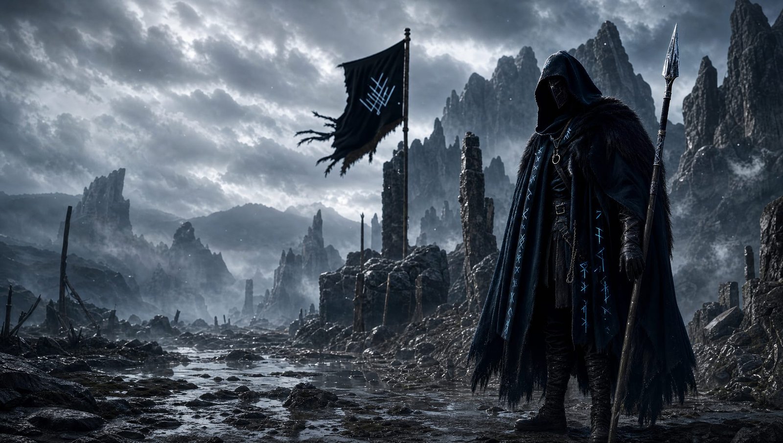 The wanderer of The Fallen Crown standing before the ruined kingdom